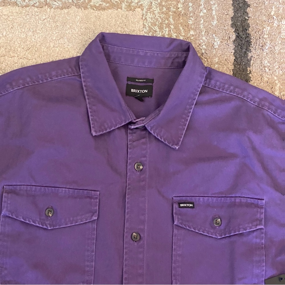 New BRIXTON Punk Purple HERRINGBONE RELAXED LONG SLEEVE OVERSHIRT Size L